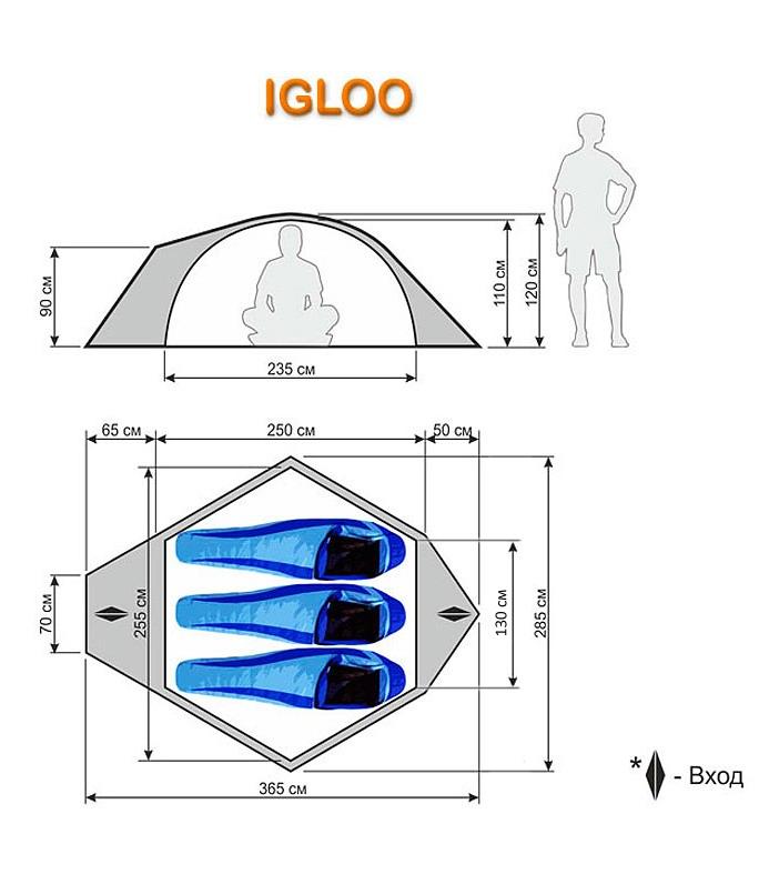Размеры туристической палатки Igloo.