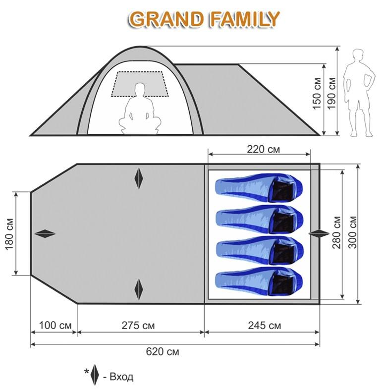 Размеры палатки "Grand Family" фирмы "Maverick".